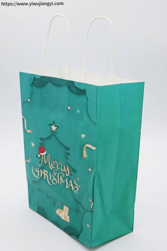 Christmas Gold Pattern Christmas Tree Green Kraft Paper Handbag