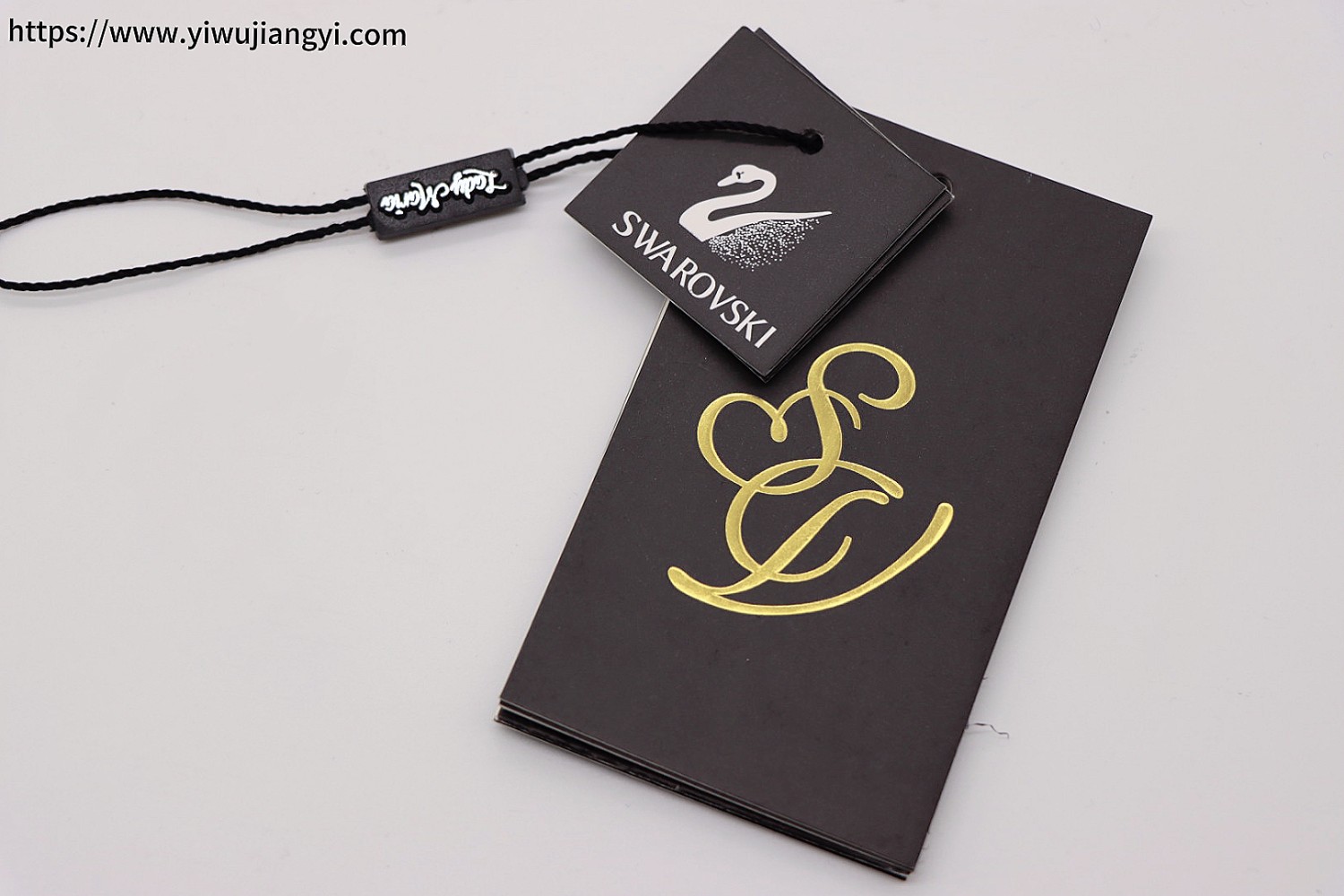 Black Background Gold Foil High-End Brand Hang Tag (with Swarovski Logo Sub-Hang Tag)