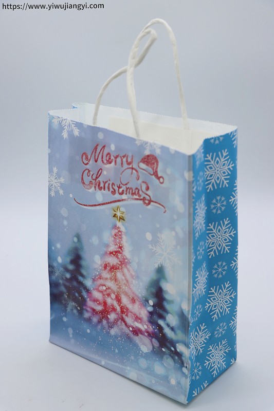 Blue and White Christmas Snow Scene Themed Paper Shopping Bag