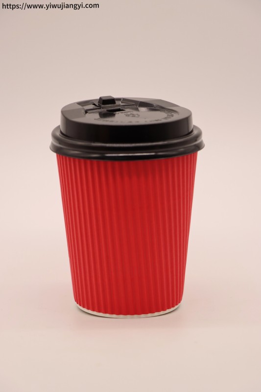 Red Corrugated Disposable Paper Cup with Lid