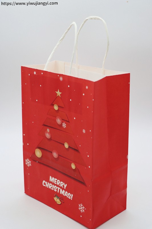 Red Christmas Tree Themed Christmas Paper Shopping Bag