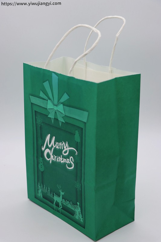 Green Christmas Themed Paper Shopping Bag