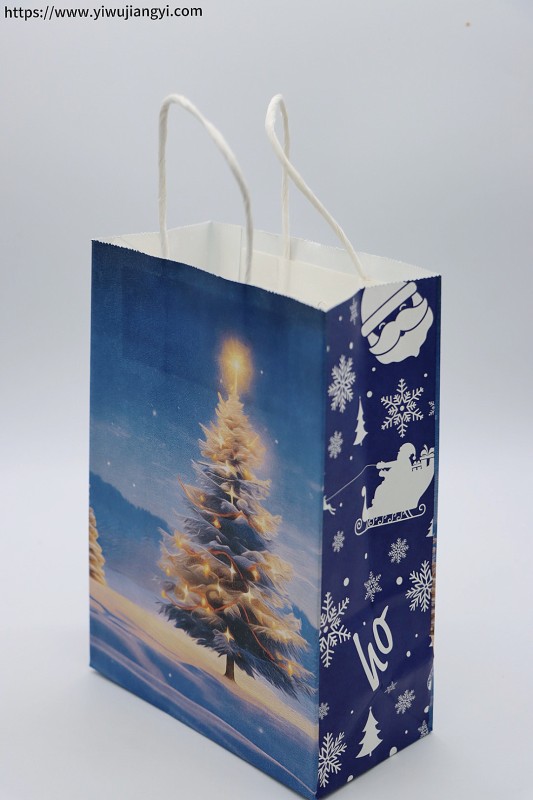 Blue and White Christmas Lit Tree Themed Paper Shopping Bag